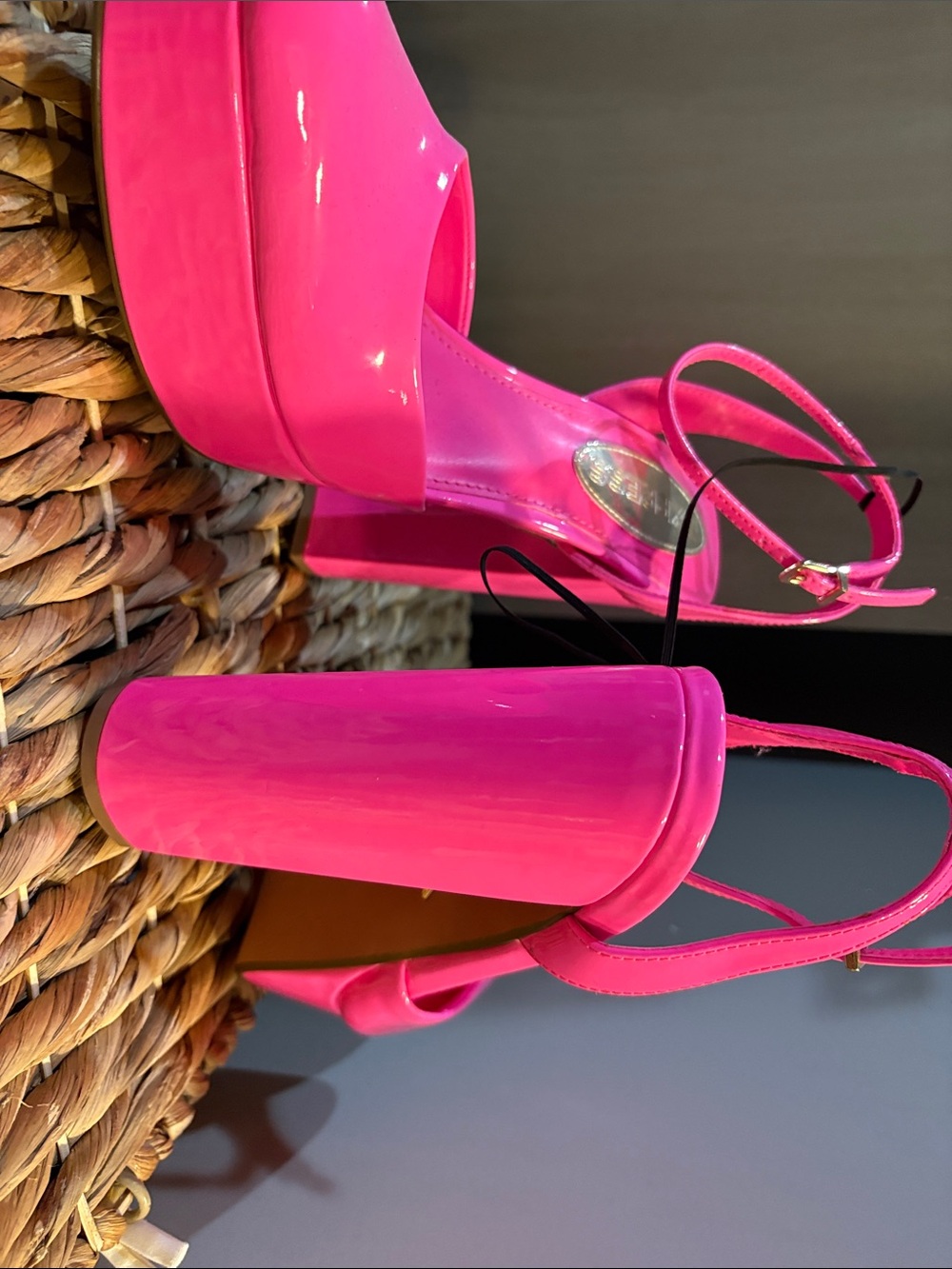Express Hot Pink Patent Platform Block Heel Sandals